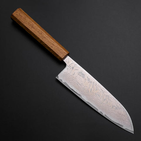 Santoku AUS-10 Wave Nickel Damascus Oak Handle 165mm (6.5”)-[Musashi]-[Japanese-Kitchen-Knives]