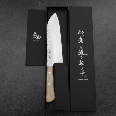 Santoku AUS-6 Tsuchime Western Handle 180mm-[Musashi]-[Japanese-Kitchen-Knives]