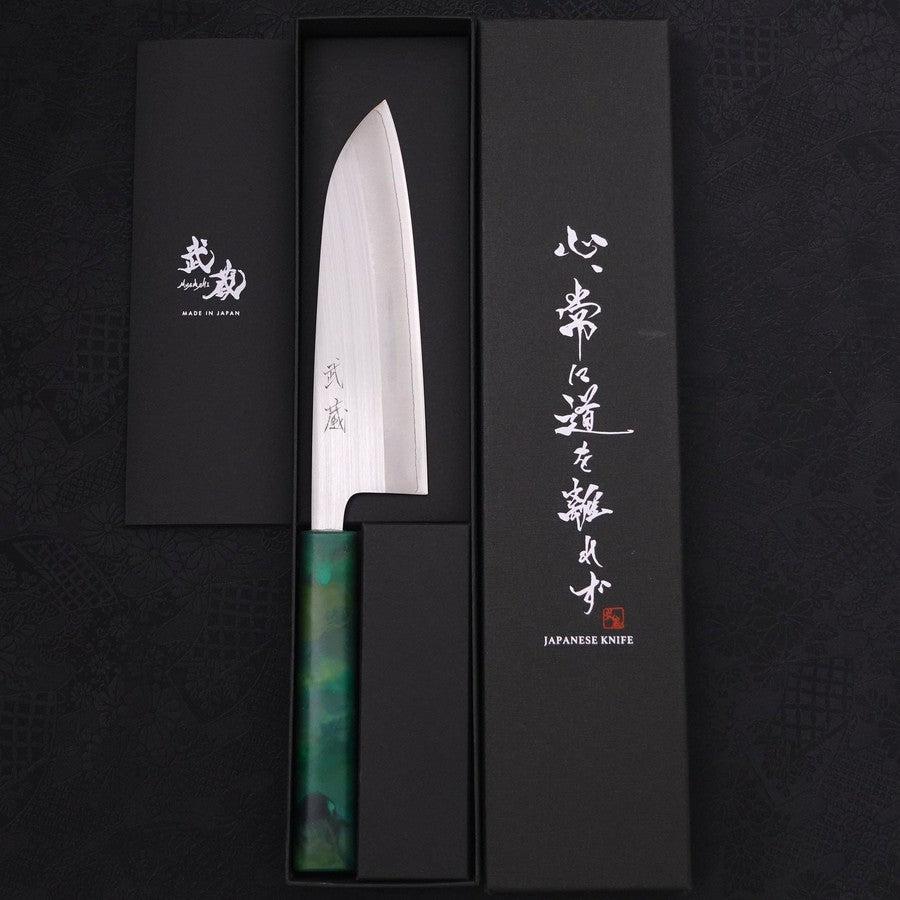 Santoku AUS-8 Polished Ocean Green Handle 165mm-AUS-8-Polished-Japanese Handle-[Musashi]-[Japanese-Kitchen-Knives]