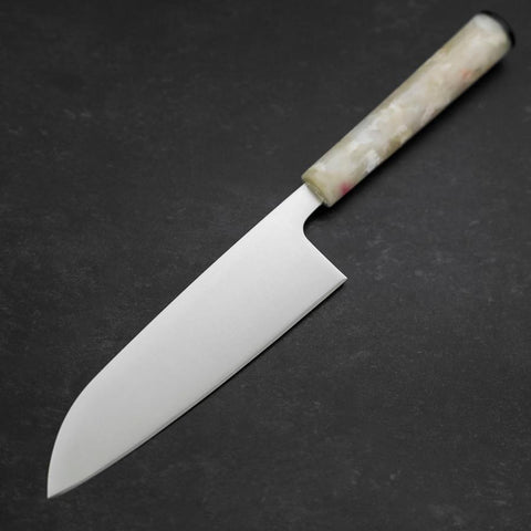 Santoku AUS-8 Polished Ocean White Handle 165mm (6.5”)-[Musashi]-[Japanese-Kitchen-Knives]