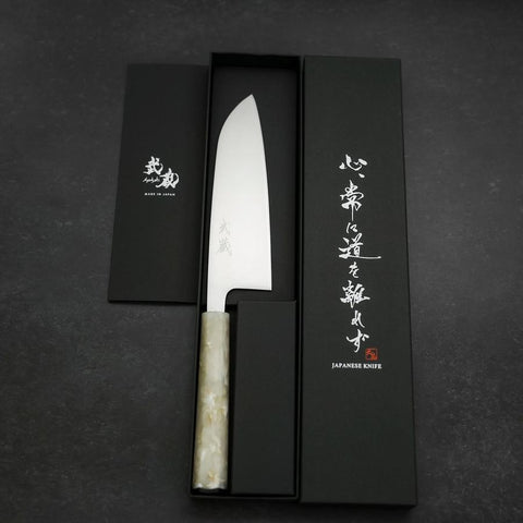 Santoku AUS-8 Polished Ocean White Handle 165mm (6.5”)-[Musashi]-[Japanese-Kitchen-Knives]