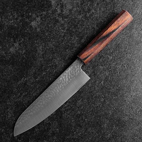 Santoku AUS-8 Tsuchime Mahogany Handle 180mm-[Musashi]-[Japanese-Kitchen-Knives]