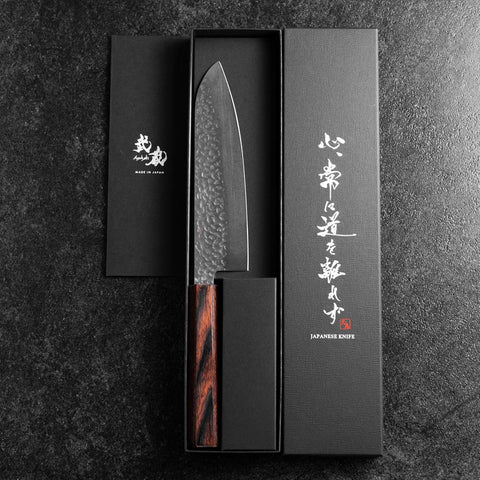 Santoku AUS-8 Tsuchime Mahogany Handle 180mm-[Musashi]-[Japanese-Kitchen-Knives]