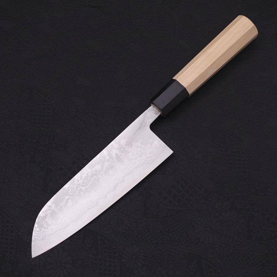 Santoku Aogami-Super Damascus Buffalo Magnolia Handle 165mm-Aogami Super-Damascus-Japanese Handle-[Musashi]-[Japanese-Kitchen-Knives]