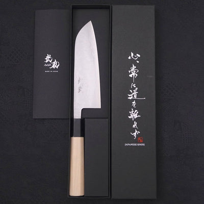 Santoku Aogami-Super Damascus Buffalo Magnolia Handle 165mm-Aogami Super-Damascus-Japanese Handle-[Musashi]-[Japanese-Kitchen-Knives]