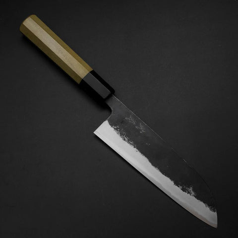 Santoku Blue Steel #1 Kurouchi Buffalo Magnolia Handle 165mm (6.5”)-[Musashi]-[Japanese-Kitchen-Knives]