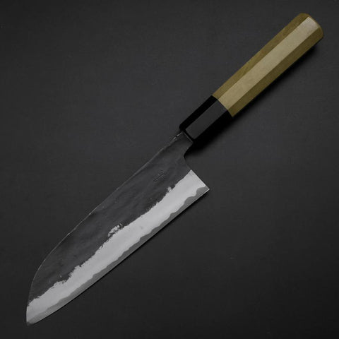 Santoku Blue Steel #1 Kurouchi Buffalo Magnolia Handle 165mm-[Musashi]-[Japanese-Kitchen-Knives]