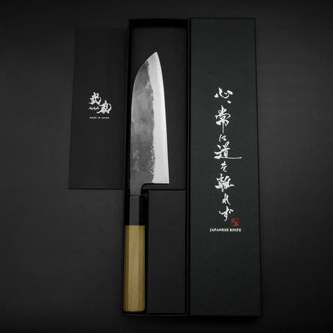Santoku Blue Steel #1 Kurouchi Buffalo Magnolia Handle 165mm-[Musashi]-[Japanese-Kitchen-Knives]