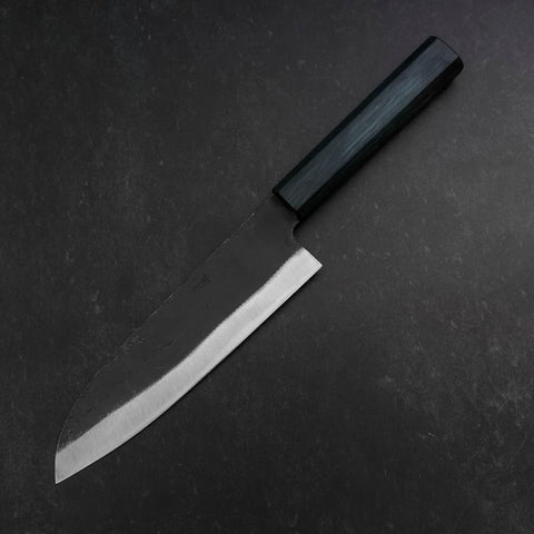 Santoku Blue Steel #1 Kurouchi Dark Blue Urushi Handle 180mm (7”)-[Musashi]-[Japanese-Kitchen-Knives]