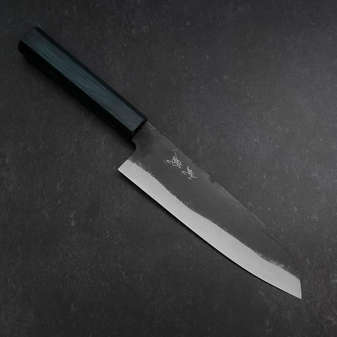 Santoku Blue Steel #1 Kurouchi Dark Blue Urushi Handle 180mm (7”)-[Musashi]-[Japanese-Kitchen-Knives]
