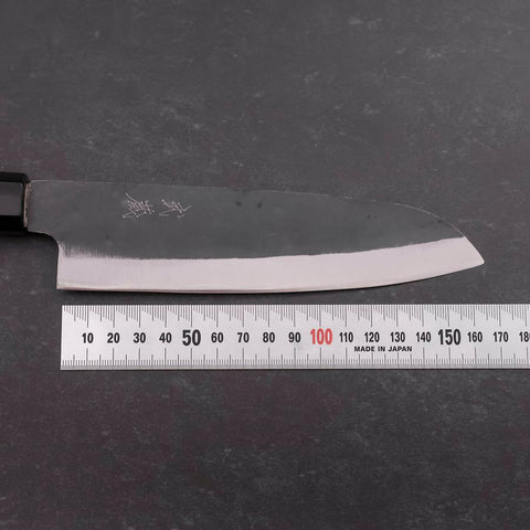 Santoku Blue Steel #1 Stainless Clad Kurouchi Buffalo Magnolia Handle 165mm (6.5”)-[Musashi]-[Japanese-Kitchen-Knives]