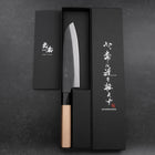 Santoku Blue Steel #1 Stainless Clad Kurouchi Buffalo Magnolia Handle 165mm (6.5”)-[Musashi]-[Japanese-Kitchen-Knives]