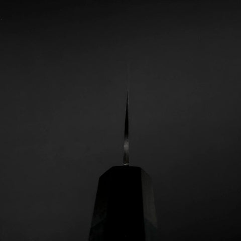 Santoku Blue Steel #1 Stainless Clad Kurouchi Dark Blue Urushi Handle 170mm-[Musashi]-[Japanese-Kitchen-Knives]