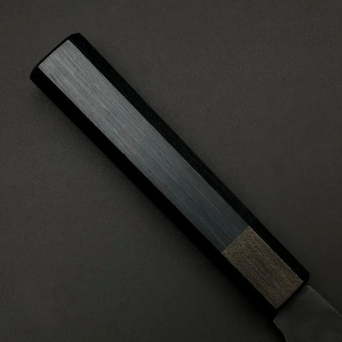 Santoku Blue Steel #1 Stainless Clad Kurouchi Dark Blue Urushi Handle 170mm-[Musashi]-[Japanese-Kitchen-Knives]