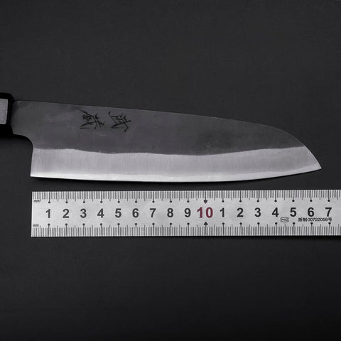 Santoku Blue Steel #1 Stainless Clad Kurouchi Dark Blue Urushi Handle 170mm-[Musashi]-[Japanese-Kitchen-Knives]