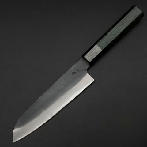 Santoku Blue Steel #1 Stainless Clad Kurouchi Green Urushi Handle 170mm-[Musashi]-[Japanese-Kitchen-Knives]