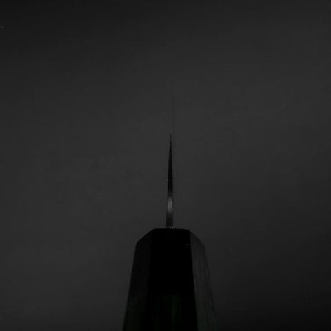 Santoku Blue Steel #1 Stainless Clad Kurouchi Green Urushi Handle 170mm-[Musashi]-[Japanese-Kitchen-Knives]