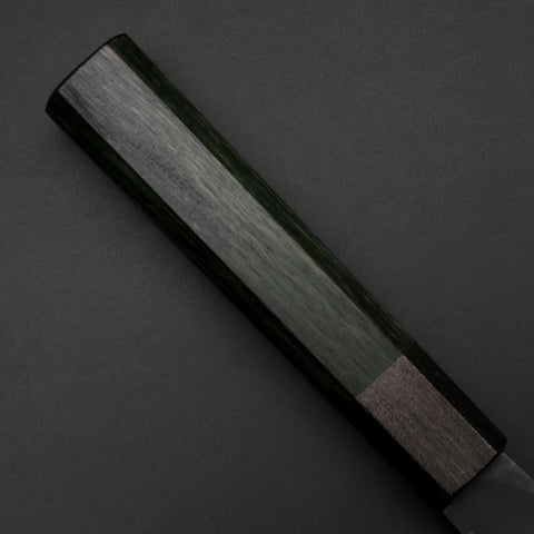 Santoku Blue Steel #1 Stainless Clad Kurouchi Green Urushi Handle 170mm-[Musashi]-[Japanese-Kitchen-Knives]