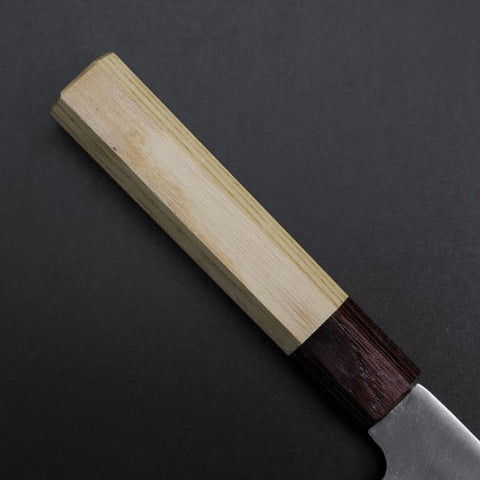 Santoku Blue Steel #1 Stainless Clad Polished Zelkova Handle 165mm (6.5”)-[Musashi]-[Japanese-Kitchen-Knives]