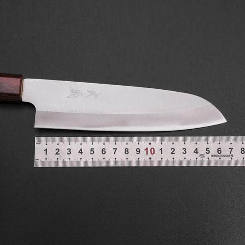 Santoku Blue Steel #1 Stainless Clad Polished Zelkova Handle 165mm-[Musashi]-[Japanese-Kitchen-Knives]