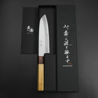 Santoku Blue Steel #1 Stainless Clad Polished Zelkova Handle 165mm-[Musashi]-[Japanese-Kitchen-Knives]