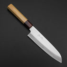 Santoku Blue Steel #1 Stainless Clad Polished Zelkova Handle 165mm-[Musashi]-[Japanese-Kitchen-Knives]