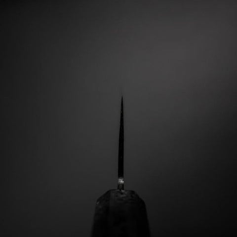 Santoku Blue Steel #2 Kurouchi Black Ishime Urushi Handle 165mm (6.5”)-[Musashi]-[Japanese-Kitchen-Knives]