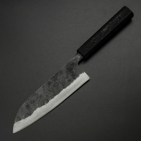 Santoku Blue Steel #2 Kurouchi Black Ishime Urushi Handle 165mm-[Musashi]-[Japanese-Kitchen-Knives]