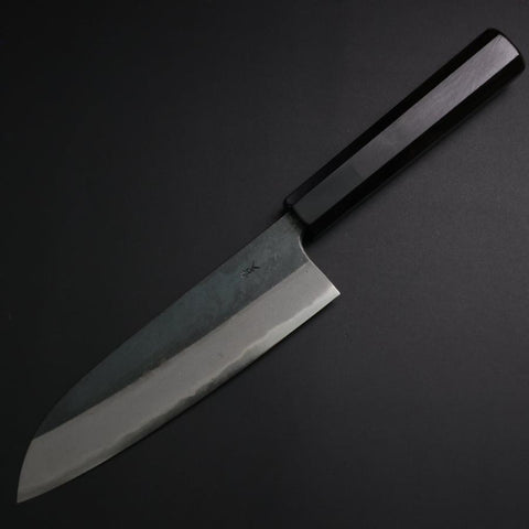 Santoku Blue Steel #2 Kurouchi Buffalo Ebony Handle 165mm-[Musashi]-[Japanese-Kitchen-Knives]