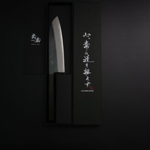 Santoku Blue Steel #2 Kurouchi Buffalo Ebony Handle 165mm-[Musashi]-[Japanese-Kitchen-Knives]
