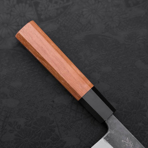 Santoku Blue Steel #2 Kurouchi Buffalo Teak Handle 165mm (6.5”)-[Musashi]-[Japanese-Kitchen-Knives]