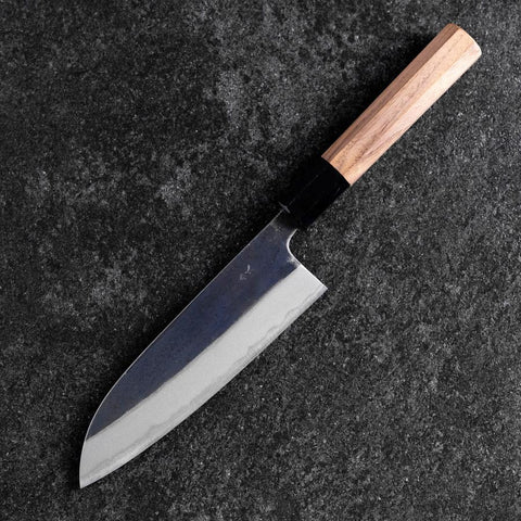 Santoku Blue Steel #2 Kurouchi Buffalo Walnut Handle 165mm (6.5”)-[Musashi]-[Japanese-Kitchen-Knives]