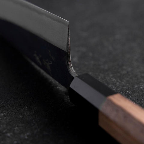 Santoku Blue Steel #2 Kurouchi Buffalo Walnut Handle 165mm (6.5”)-[Musashi]-[Japanese-Kitchen-Knives]