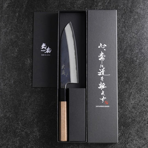 Santoku Blue Steel #2 Kurouchi Buffalo Walnut Handle 165mm (6.5”)-[Musashi]-[Japanese-Kitchen-Knives]