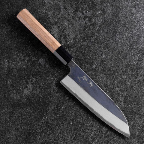 Santoku Blue Steel #2 Kurouchi Buffalo Walnut Handle 165mm-[Musashi]-[Japanese-Kitchen-Knives]