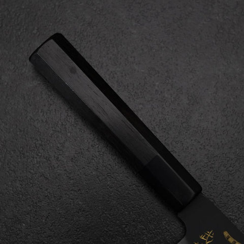 Santoku Blue Steel #2 Kurouchi Chokin Cheetah Buffalo Ebony Handle 165mm-[Musashi]-[Japanese-Kitchen-Knives]