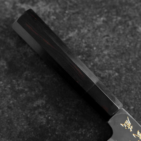 Santoku Blue Steel #2 Kurouchi Chokin Deer Buffalo Ebony Handle 165mm (6.5")-[Musashi]-[Japanese-Kitchen-Knives]