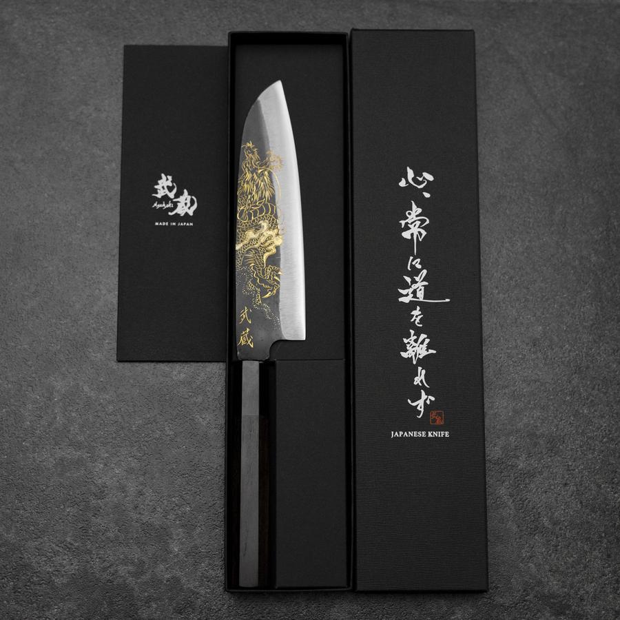 Santoku Blue Steel #2 Kurouchi Chokin Dragon Buffalo Ebony Handle