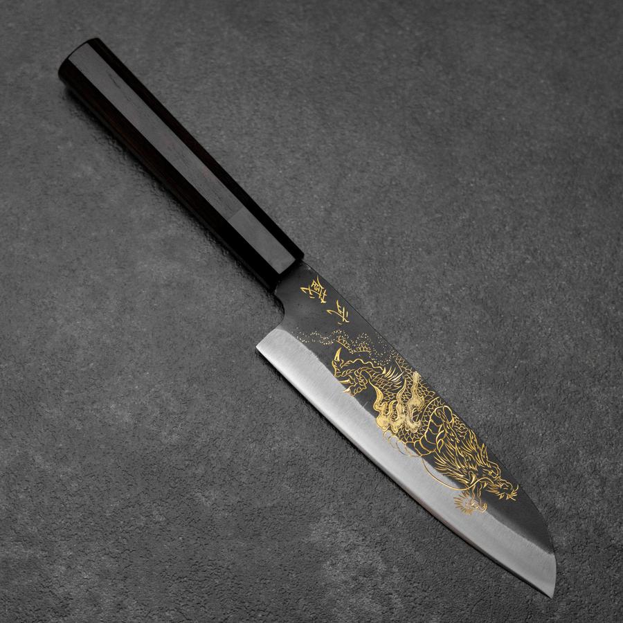 豊*岡様 黒打ち三日月ペティナイフ190mm　レジンアートリッチゴールド柄 武蔵-彫金 [限定] – MUSASHI