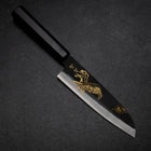 Santoku Blue Steel #2 Kurouchi Chokin Eagle Pine Buffalo Ebony Handle 165mm (6.5”)-[Musashi]-[Japanese-Kitchen-Knives]