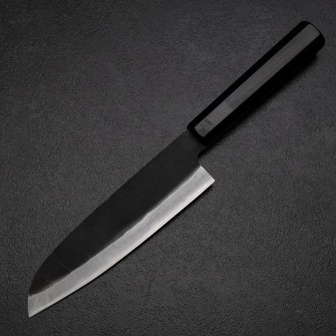 Santoku Blue Steel #2 Kurouchi Chokin Eagle Pine Buffalo Ebony Handle 165mm-[Musashi]-[Japanese-Kitchen-Knives]