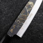 Santoku Blue Steel #2 Kurouchi Chokin Great Buddha Buffalo Ebony Handle 165mm (6.5")-[Musashi]-[Japanese-Kitchen-Knives]