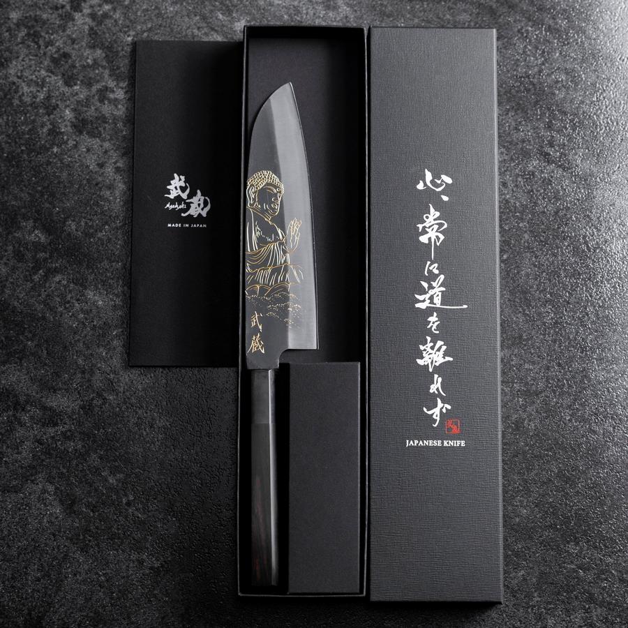 Santoku Blue Steel #2 Kurouchi Chokin Great Buddha Buffalo Ebony
