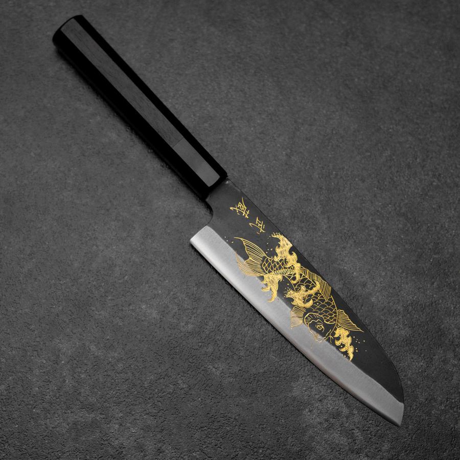 一点物 池袋金子製 　塗師屋包丁　繰小刀 刃渡り約14㎝　短刀 池内刃物 V金10号鍛造包丁【波濤】小出刃105