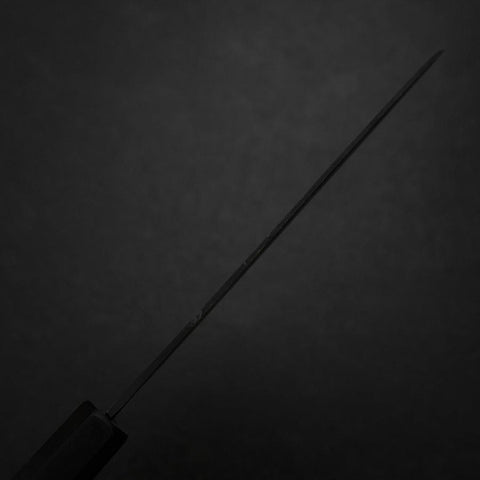 Santoku Blue Steel #2 Kurouchi Chokin Pagoda Sakura Buffalo Ebony Handle 165mm (6.5”)-[Musashi]-[Japanese-Kitchen-Knives]