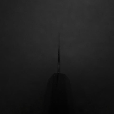 Santoku Blue Steel #2 Kurouchi Chokin Pagoda Sakura Buffalo Ebony Handle 165mm-[Musashi]-[Japanese-Kitchen-Knives]