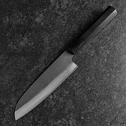 Santoku Blue Steel #2 Kurouchi Chokin Sakura-Fuji Buffalo Ebony Handle 165mm-[Musashi]-[Japanese-Kitchen-Knives]