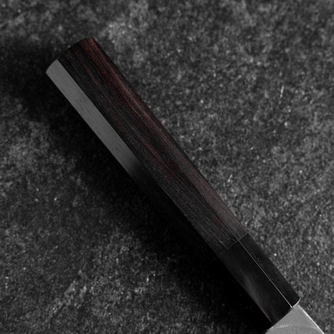 Santoku Blue Steel #2 Kurouchi Chokin Sakura-Fuji Buffalo Ebony Handle 165mm-[Musashi]-[Japanese-Kitchen-Knives]