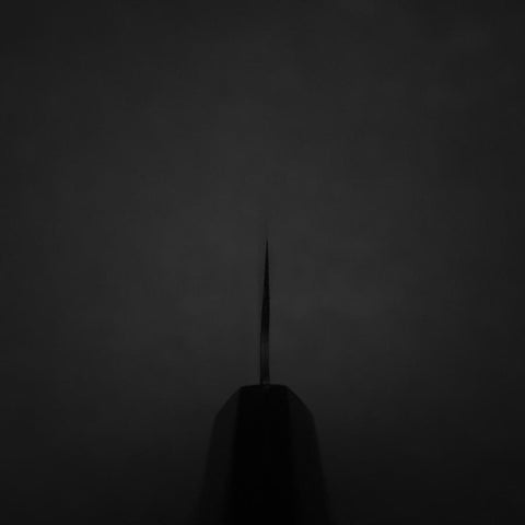 Santoku Blue Steel #2 Kurouchi Chokin Samurai Full Moon Buffalo Ebony Handle 165mm-[Musashi]-[Japanese-Kitchen-Knives]