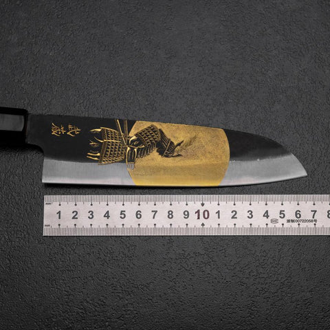 Santoku Blue Steel #2 Kurouchi Chokin Samurai Full Moon Buffalo Ebony Handle 165mm-[Musashi]-[Japanese-Kitchen-Knives]